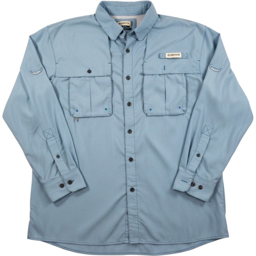 Magellan Outdoors Fish Gear Mens Large Blue Check Long Sleeve Fishing Shirt L